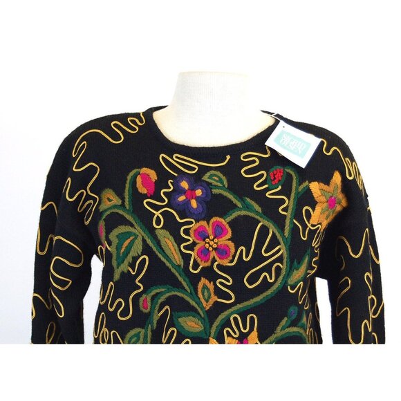 Wool sweater pullover jumper embroidered floral by Sigrid Olsen Size M - Picture 2 of 9